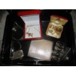 Silver and jewellery to include a cigarette case, a vesta and a 9ct gold crucifix