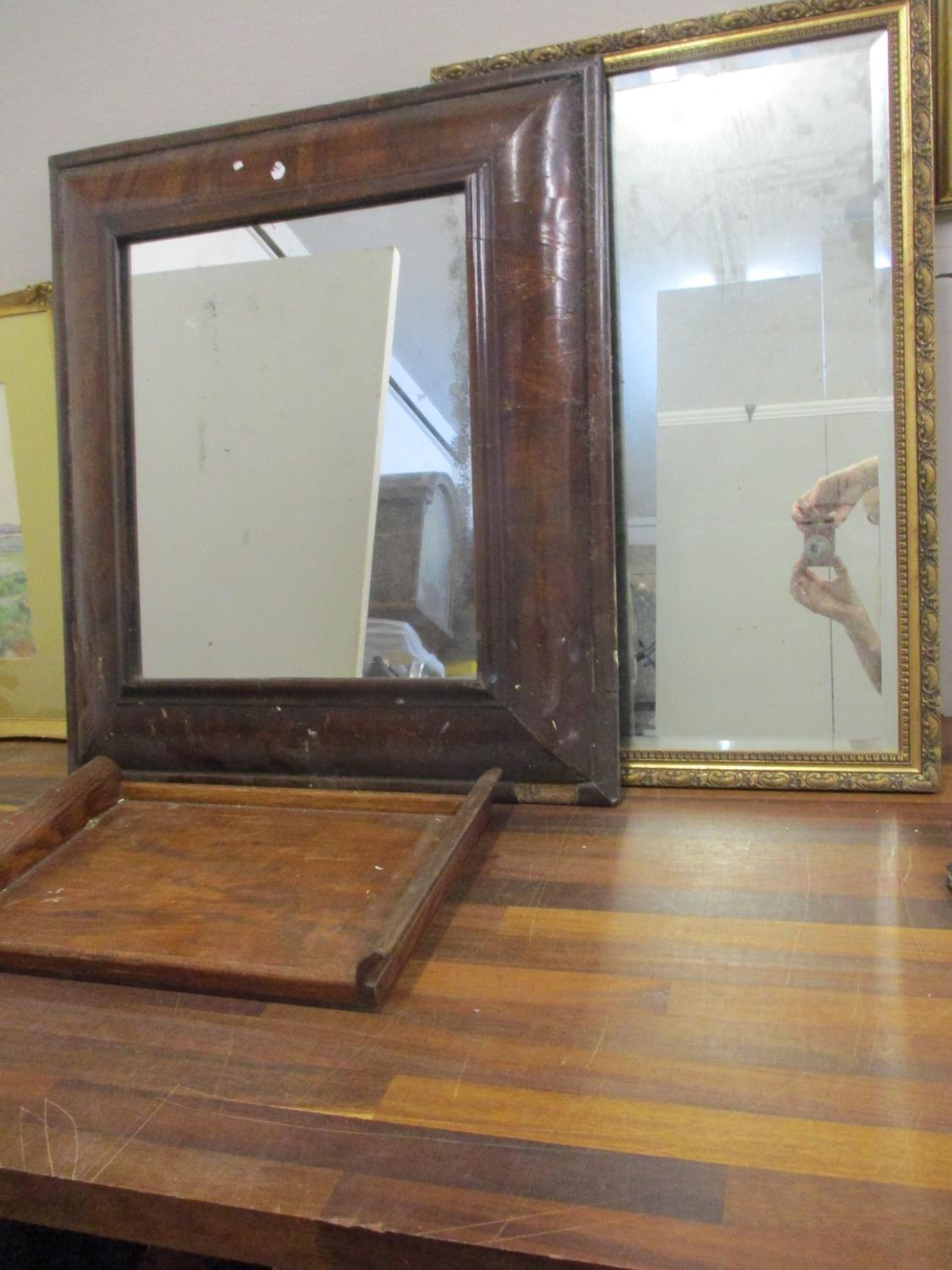 A late 19th century mahogany framed mirror A/F, together with a late 20th century gold painted