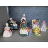 A quantity of Royal Doulton figurines to include Nanny HW 2221, Silks and Ribbons HN2017, Eventide
