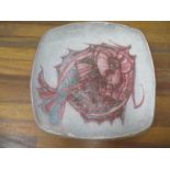 Alder Maston studio pottery dish decorated with a fish