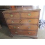 A Georgian oak chest of two short and three long drawers, standing on bracket shaped feet, 10"h x