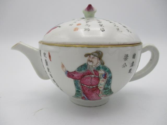 Late 19th century Chinese porcelain, the teapot of hexagonal form decorated with two figures in a - Image 3 of 27