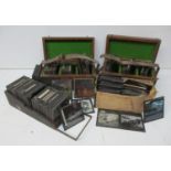 A collection of magic lantern slides to include Old and New Friends at Zoo, landscapes, monks in