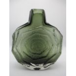 A Whitefriars Geoffrey Baxter design willow green glass Banjo vase 12 1/2"