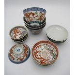 20th century Chinese ceramics comprising of four bowls 4 1/4"dia and three sets of four dishes, each