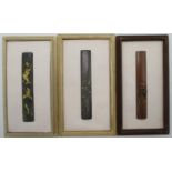 A group of three Japanese Katana Kozuka fittings, comprising one copper example with carved