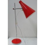A 1960s Josef Hurka design desk lamp by Lidokov with a red shade and foot, pat tested and re-wired