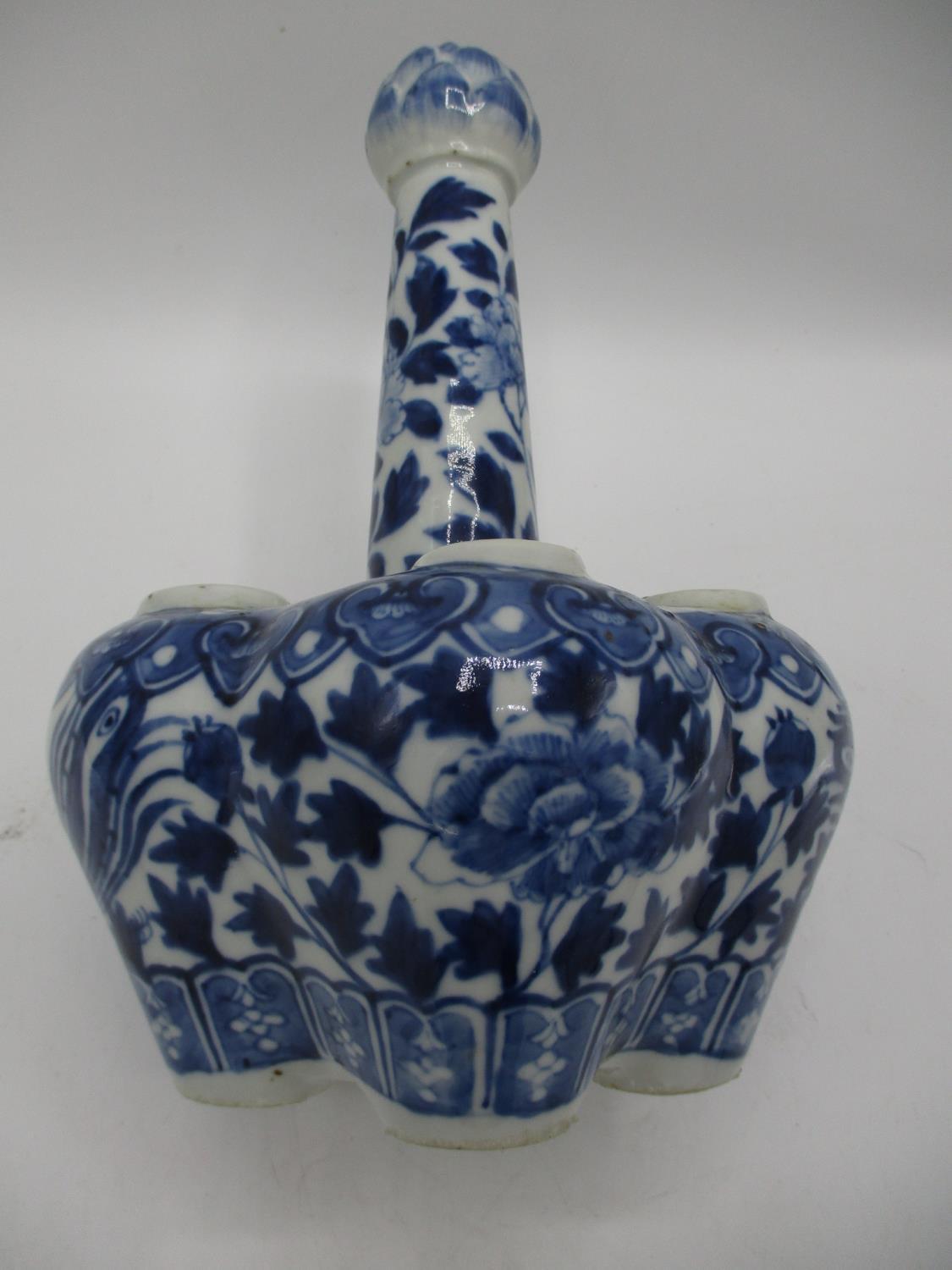 A 19th century tulip vase with a central column and five apertures below, on a lobed body, decorated - Image 6 of 6