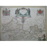 A Johannes Blaeu map of Berkshire with inset crests, hand coloured, 15" x 19 1/2" in a double