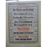 A 19th/20th century German Opera and Playhouse weekly schedule poster with dates and performances,
