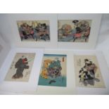 A collection of Japanese woodblock prints to include works by Kuniyasu, Kuniyoshi, Eisen and