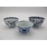 Three 18th century Chinese tea bowls comprising of two Kangxi examples of lobed form decorated
