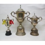 Three silver plated car racing trophies two engraved 1971 Singapore Grand Prix Cars Clubman