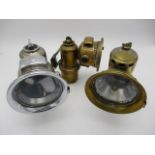 Three Lucas Ltd carbide cycle and motorbike lamps, comprising of two brass examples, Calodia Cadet 5