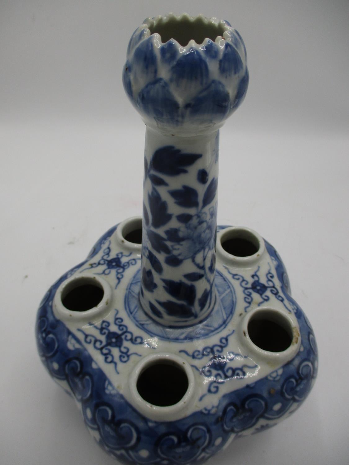 A 19th century tulip vase with a central column and five apertures below, on a lobed body, decorated - Image 4 of 6