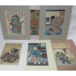 Utagawa Kuniyoshi (1798-1861) Japanese, six woodblock prints, each depicting a Kabuki actor re-