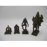 Four 18th/19th century Indian bronze figures, Ganash on a plinth with a back, 2 1/2"h, a Hindu