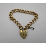 A 9ct gold belchor link bracelet with a padlock clasp and a safety chain, 12.5g