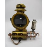 An early 20th century Howes & Burley brass car side lamp A/F, a brass and copper inspection lamp and
