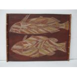 Mangudja - Aborignal art Barramundi fish painting on bark, 16" x 21 1/2", with a Church Missionary