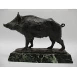 Louis de Monard - bronze model of a wild boar, signed to the base, on a green mottled marble