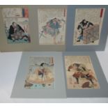 Utagawa Kuniyoshi (1798-1861) Japanese, five woodblock prints, each depicting a kabuki actor re-