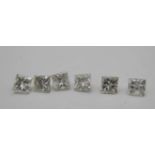 Six loose princess cut diamonds, 0.71 total