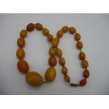 A butterscotch amber necklace with twenty seven bead, 22" l, the largest bead 1" w