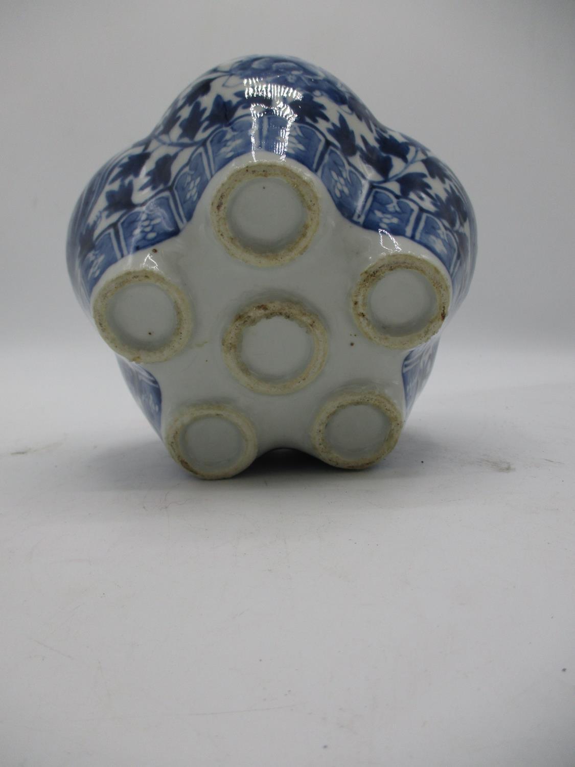 A 19th century tulip vase with a central column and five apertures below, on a lobed body, decorated - Image 5 of 6