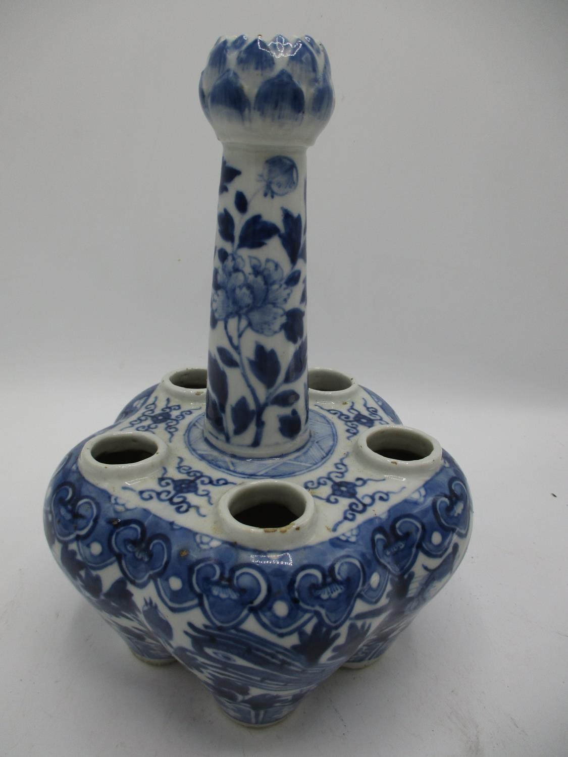 A 19th century tulip vase with a central column and five apertures below, on a lobed body, decorated - Image 2 of 6