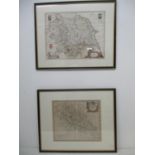 A Blaeu map of Yorkshire with inset crests, 15 1/2" x 19 1/2" and a Robert Morden map of