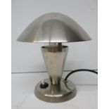A mid century modernist plated mushroom table lamp with an adjustable shade, pat tested and re-wired