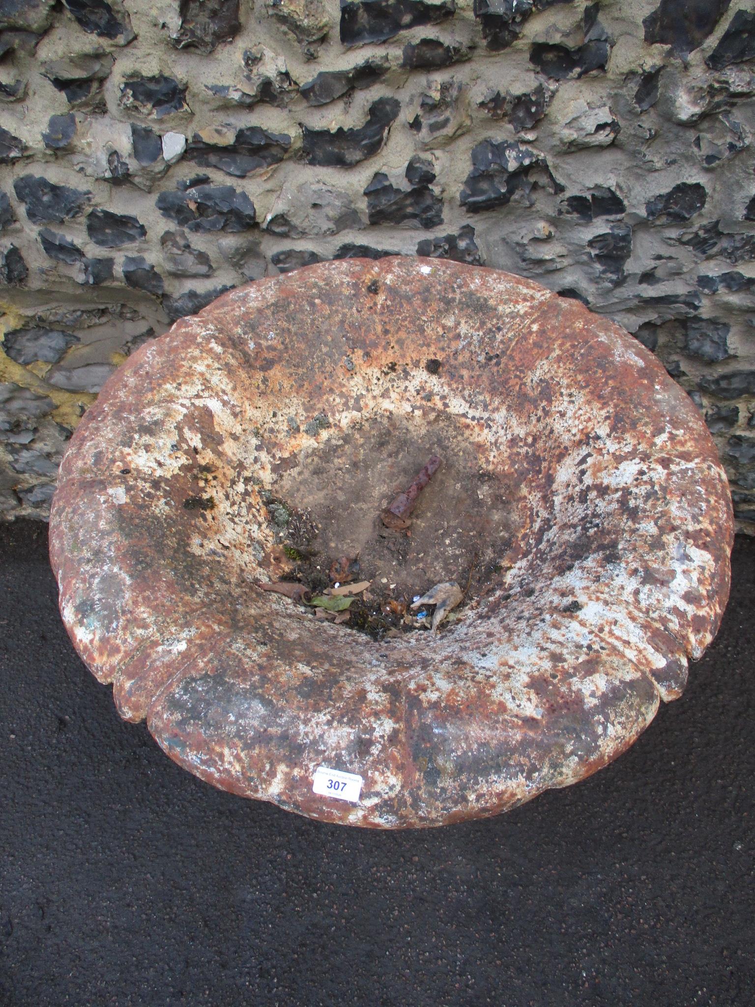 A Victorian part painted cast iron garden planter, the shallow bowl with a shaped, foldover rim, - Image 3 of 4