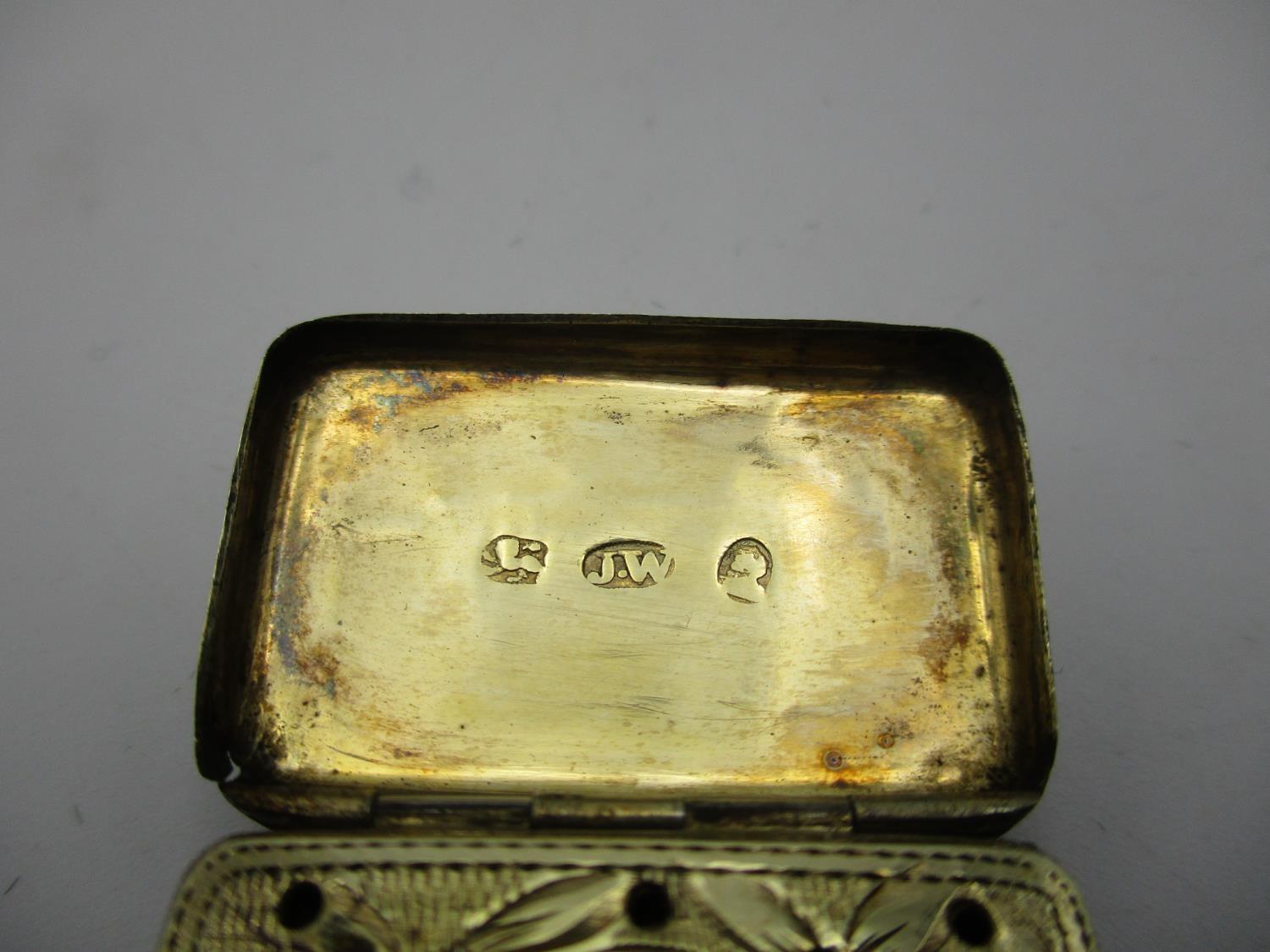 A George III silver vinaigrette by Joseph Willmore, Birmingham 1813 of cushion form with engraved - Image 2 of 5