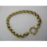 A gold coloured metal large round link bracelet with an oversized clasp, stamped 750, 15g, 21cm l