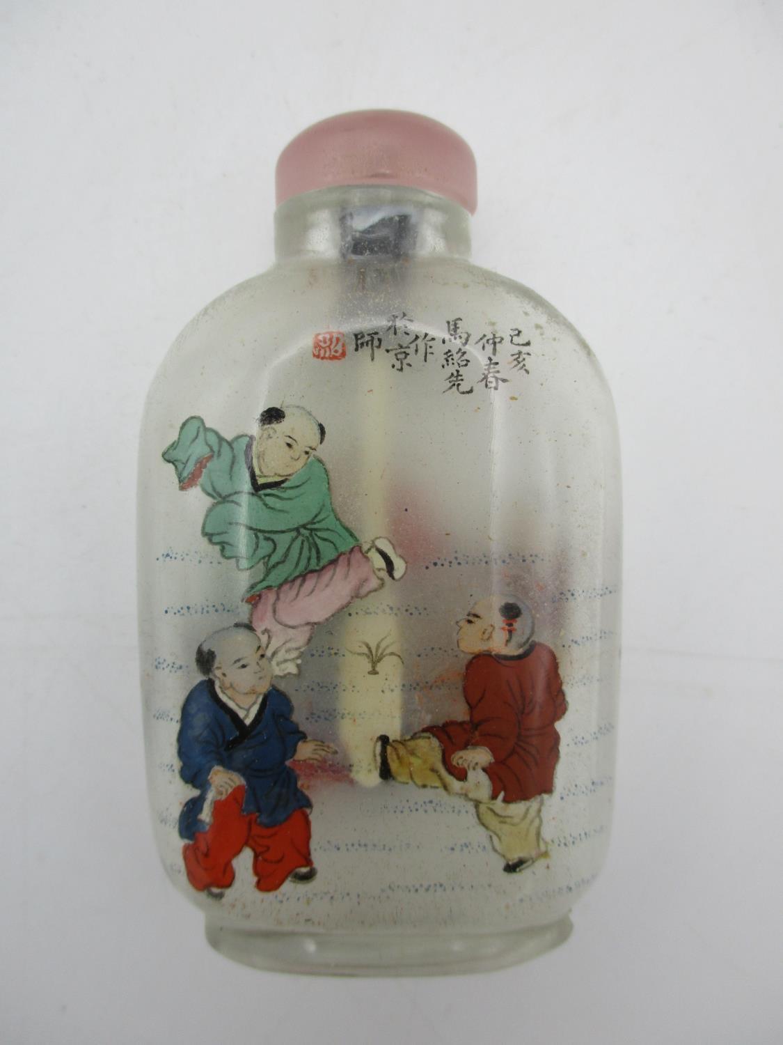 A small collection of three Chinese scent bottles, to include a rouleau model with applied enamels - Image 5 of 6