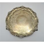 A Victorian silver waiter by Edward John, Barnard London 1852 with Chippendale border, engraved with