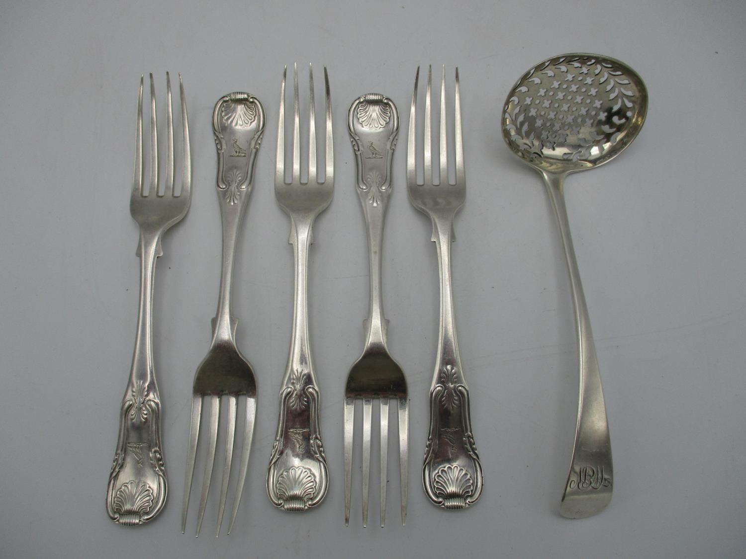 A set of five George III silver dessert forks, Edinburgh 1815, in the Kings pattern, together with a