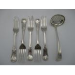 A set of five George III silver dessert forks, Edinburgh 1815, in the Kings pattern, together with a