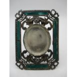 An Alexander III Russian silver and green enamel miniature frame with marks for Moscow 1860 with