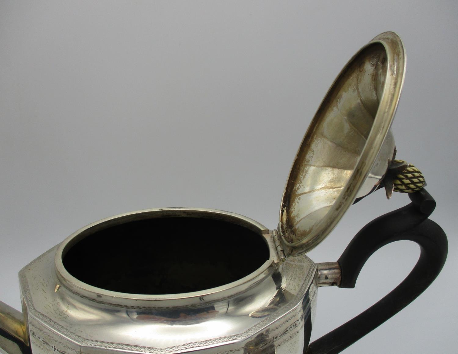 A George V silver three piece tea set by Alexander Clark & Co Ltd, Sheffield 1923, comprising a - Image 2 of 7