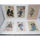 A collection of six Japanese woodblock prints, 19th century, all in oban format, comprising works by