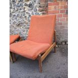 Two Guy Rodgers upholstered chairs in the Manhattan style with teak frame and woollen fabric