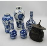 A small collection of blue and white Chinese porcelain vases, to include a small Yuan style baluster