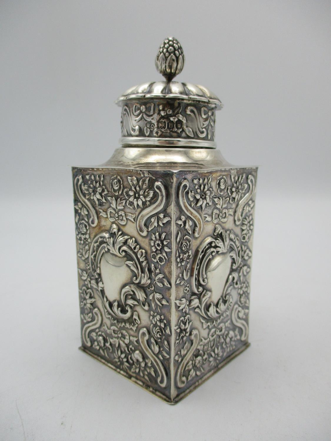 A Victorian silver tea caddy by William Comyns & Sons, London 1897, of rectangular form with - Image 3 of 4
