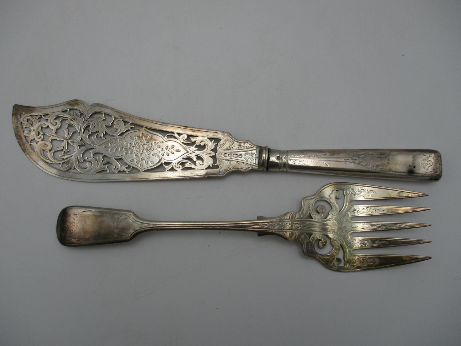 A cased near pair of Victorian fish servers, by Mappin Brothers and Henry John Lias & James - Image 4 of 7