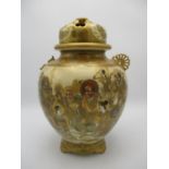 A Japanese Satsuma porcelain koro, of globular form with pierced lid, decorated throughout with