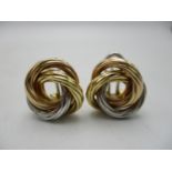 A pair of Italian 18ct white and yellow gold knot design earrings, 2cm diameter, 10.6grams in a