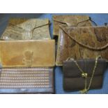 A quantity of vintage reptile bags and attache style shoulder bags, together with a vintage Gucci