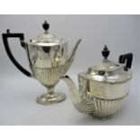 A Victorian silver tea pot by Mappin & Webb, Sheffield 1893, of oval form with part fluted body